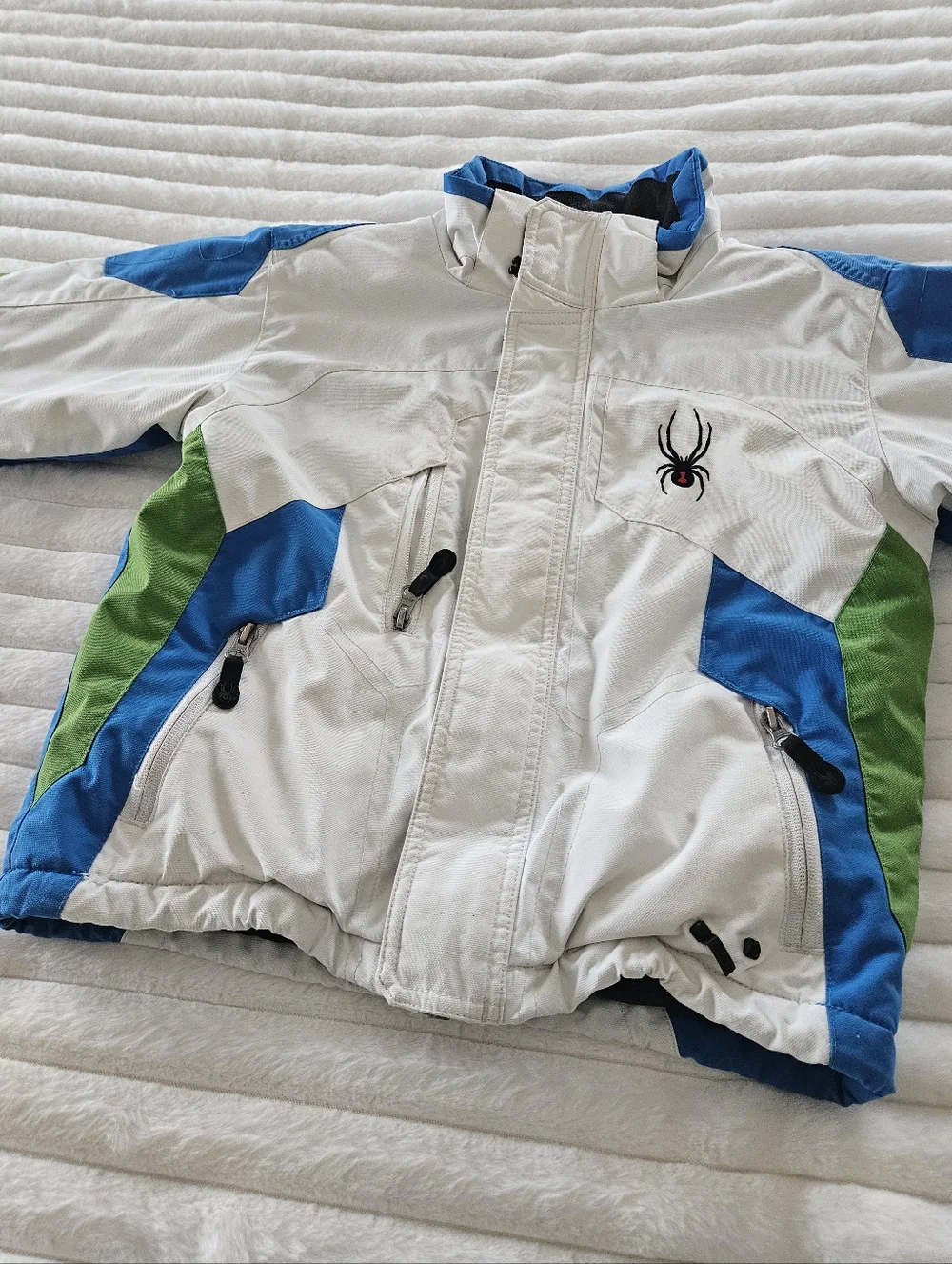Spyder Vintage Boys Ski Winter Snowboarding Jacket Waterproof White Blue Green 7